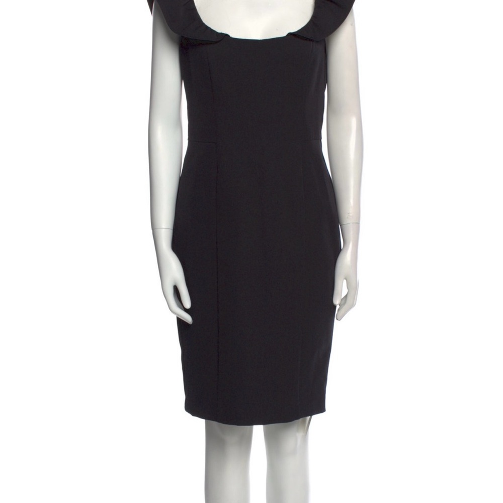 Elegant MILLY Black Sheath Dress with Ruffled Collar